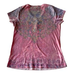 Apt 9 Pink Paisley Y2K Beaded V-Neck Short Sleeved T-Shirt